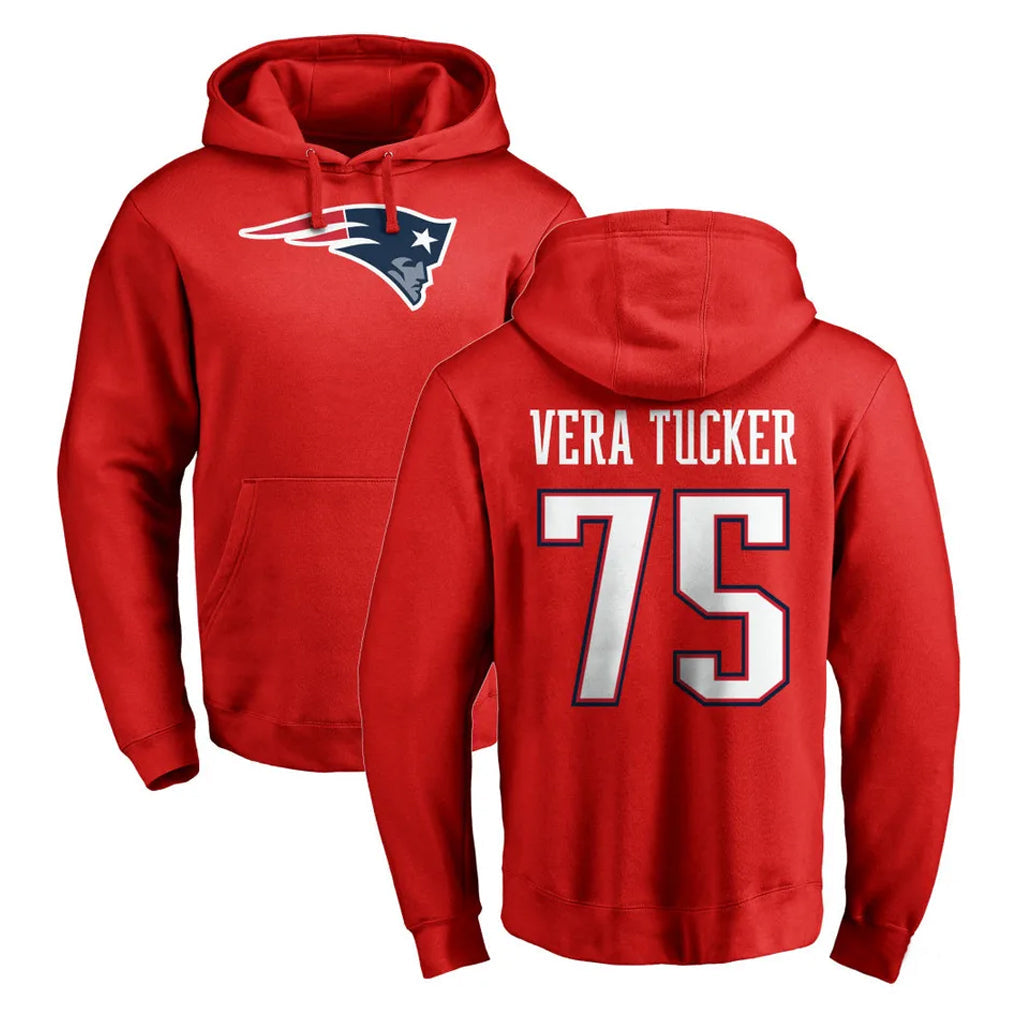 Davalo NE.Patriots #75 Alijah Vera-Tucker Player Red LOGO Pullover Hoodies Home Game Stitched Jerseys