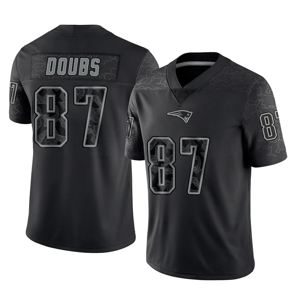 Davalo NE.Patriots #87 Romeo Doubs Player Black Reflective LImited Home Game Stitched Jerseys