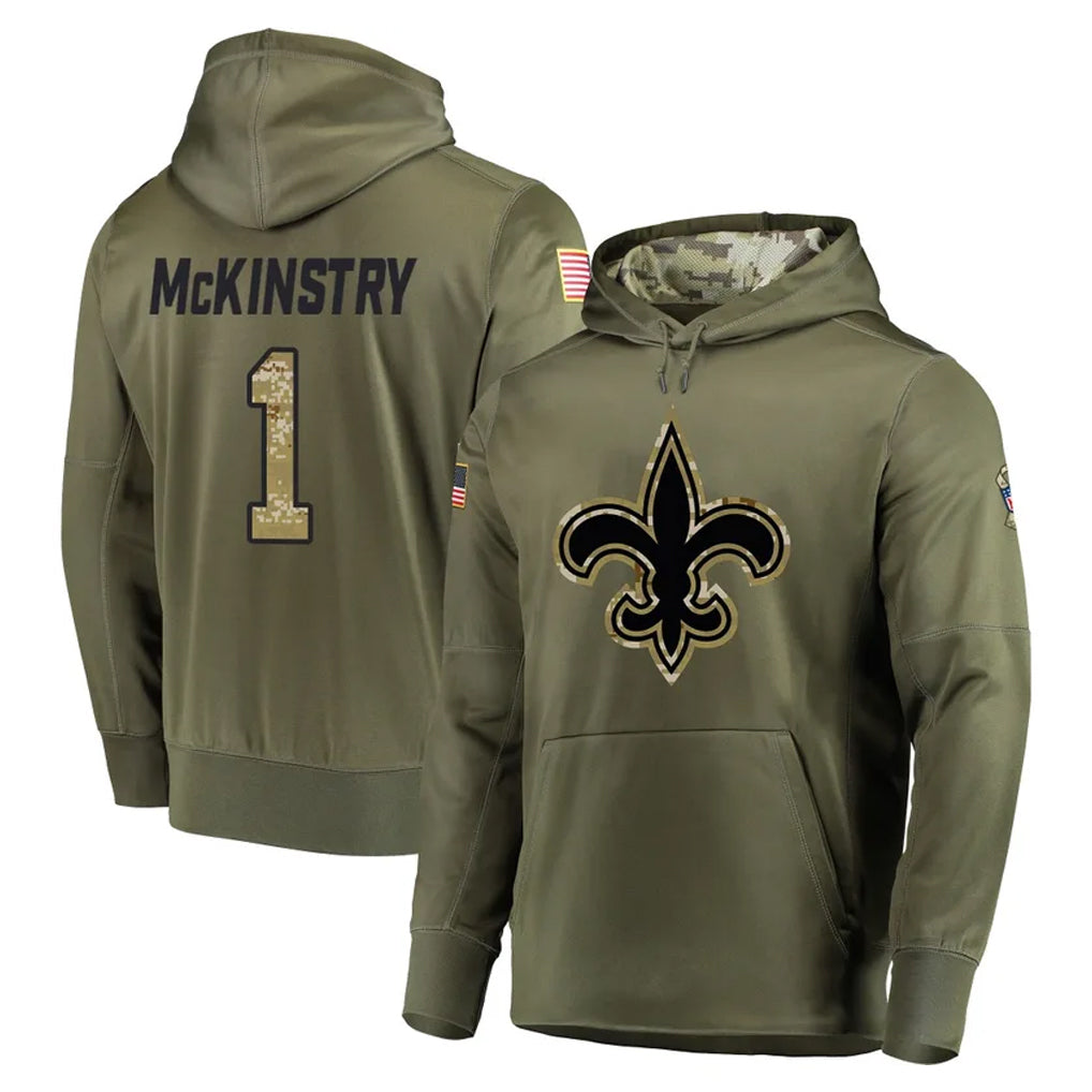 Davalo NO.Saints #1 Kool-Aid McKinstry Player Olive Salute to Service Pullover Hoodies Home Game Stitched Jerseys
