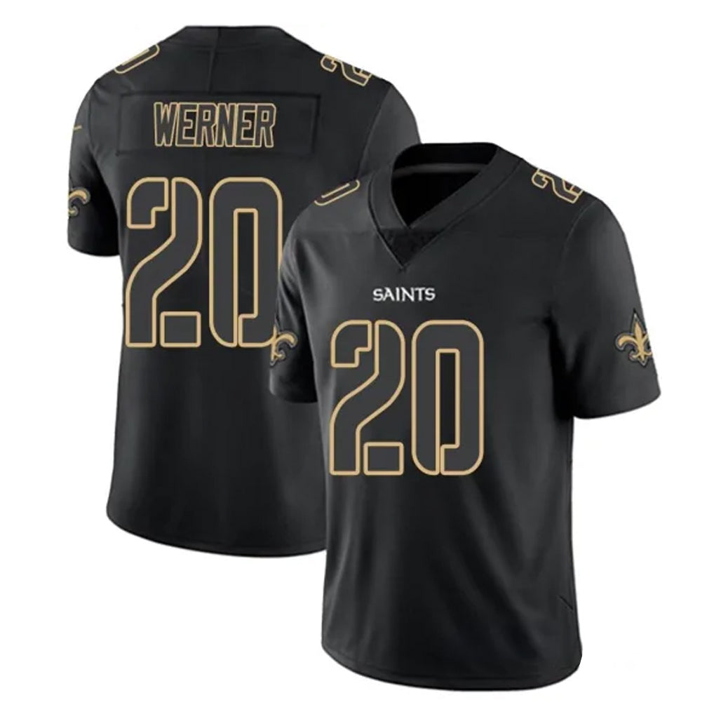 Davalo NO.Saints #20 Pete Werner Player Black Impact Limited Home Game Stitched Jerseys
