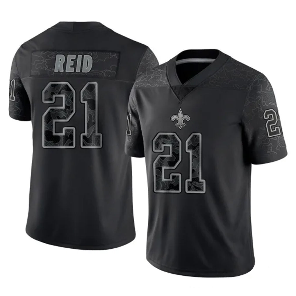 Davalo NO.Saints #21 Justin Reid Player Black Limited Reflective Home Game Stitched Jerseys