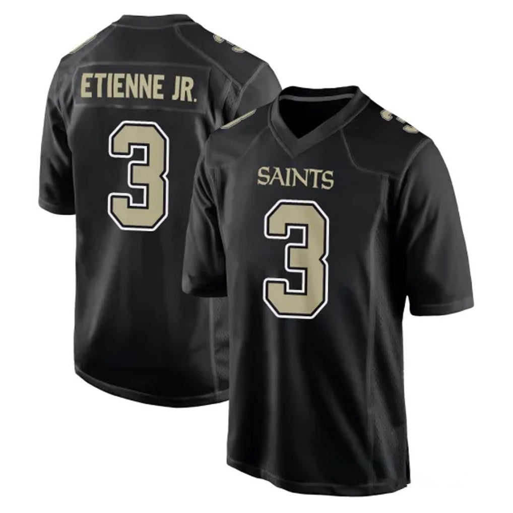 Davalo NO.Saints #3 Travis Etienne Jr. Player Black Carbon Fashion Home Game Stitched Jerseys