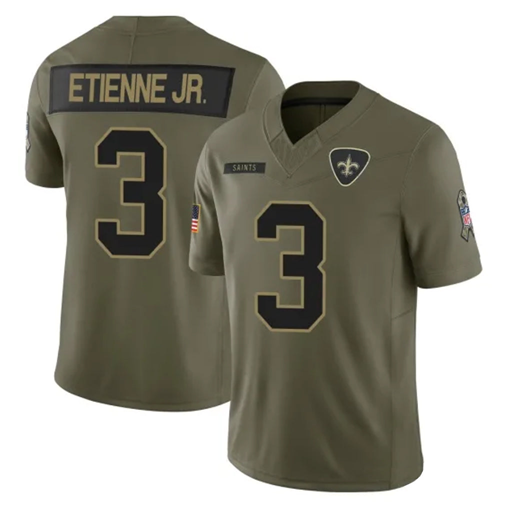 Davalo NO.Saints #3 Travis Etienne Jr. Player Olive 2025 Salute To Service Limited Stitched Jerseys