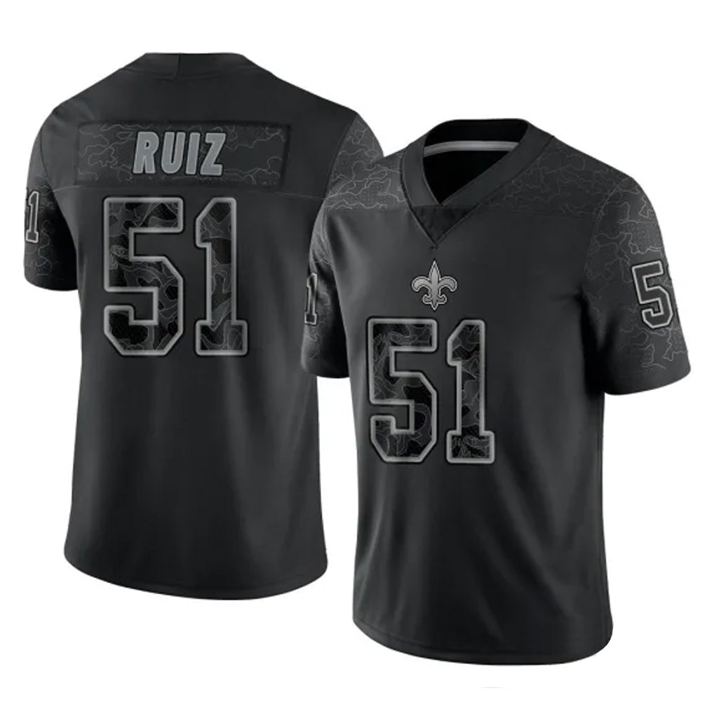Davalo NO.Saints #51 Cesar Ruiz Player Black Limited Reflective Home Game Stitched Jerseys