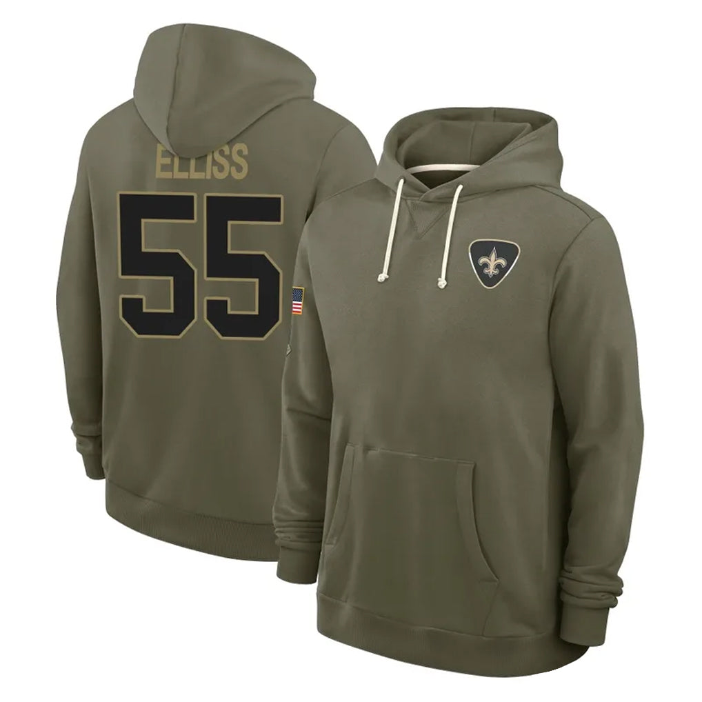 Davalo NO.Saints #55 Kaden Elliss Player Olive Salute to Service Pullover Hoodies Limited Stitched Jerseys