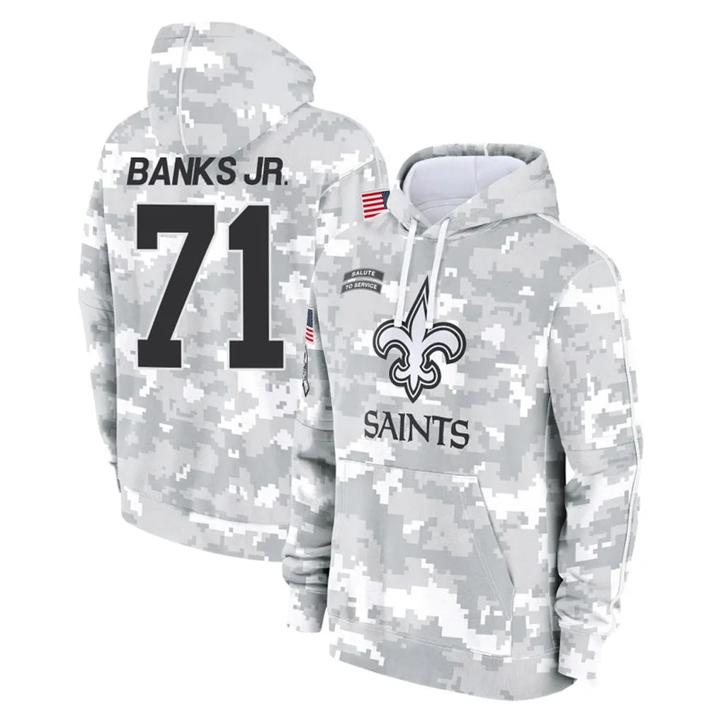 Davalo NO.Saints #71 Kelvin Banks Jr. Player Arctic Camo Salute to Service Pullover Hoodies Limited Game Stitched Jerseys