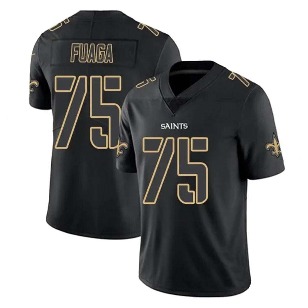 Davalo NO.Saints #75 Taliese Fuaga Player Black Impact Limited Home Game Stitched Jerseys