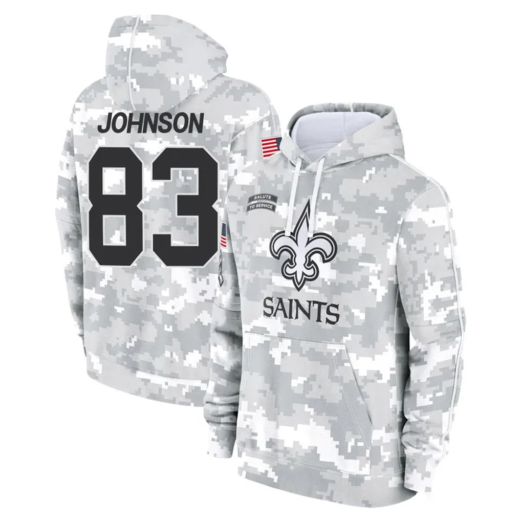 Davalo NO.Saints #83 Juwan Johnson Player Arctic Camo Salute to Service Pullover Hoodies Limited Game Stitched Jerseys