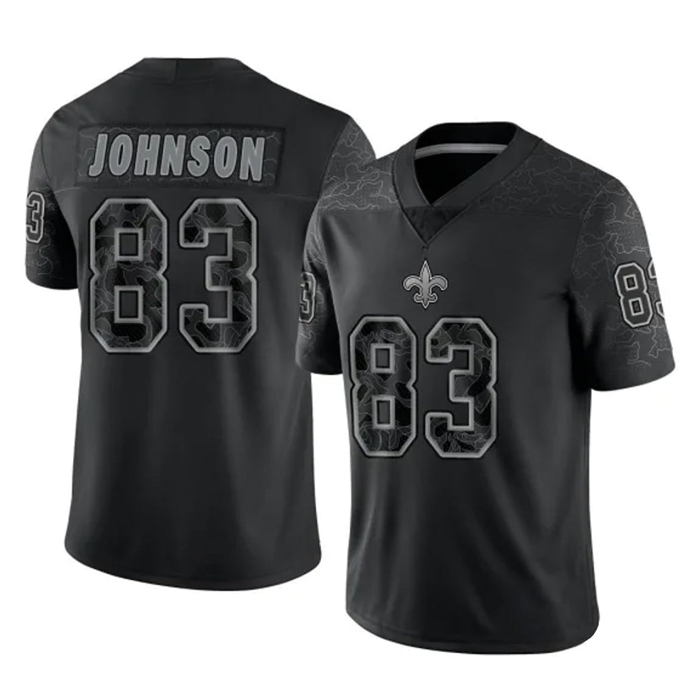 Davalo NO.Saints #83 Juwan Johnson Player Black Limited Reflective Home Game Stitched Jerseys