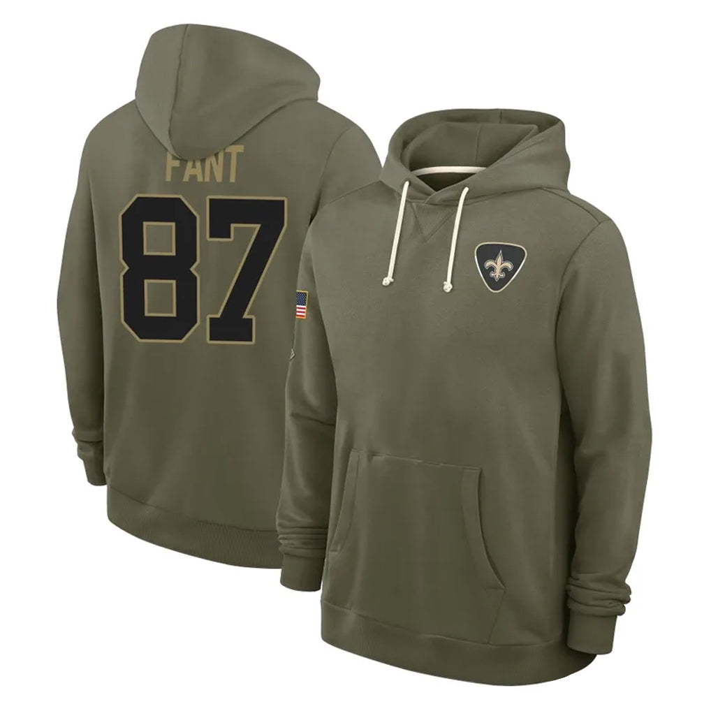 Davalo NO.Saints #87 Noah Fant Player Olive Salute to Service Pullover Hoodies Limited Stitched Jerseys