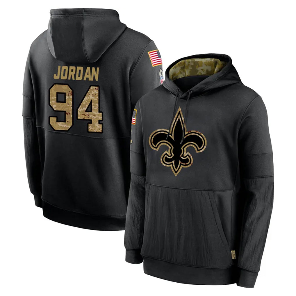 Davalo NO.Saints #94 Cameron Jordan Player Black Salute to Service Hoodies Limited Game Stitched Jerseys