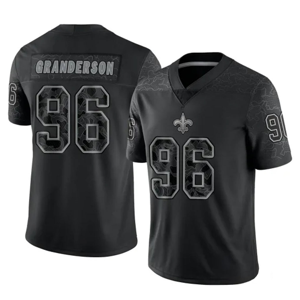 Davalo NO.Saints #96 Carl Granderson Player Black Limited Reflective Home Game Stitched Jerseys