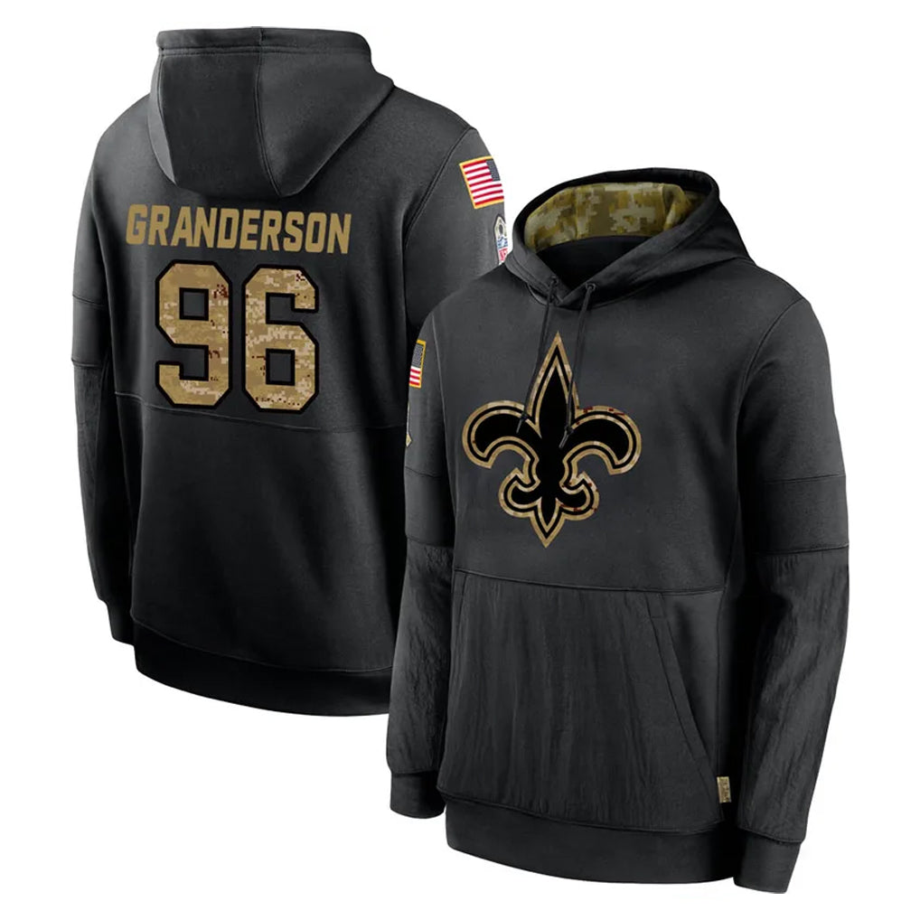 Davalo NO.Saints #96 Carl Granderson Player Black Salute to Service Hoodies Limited Game Stitched Jerseys