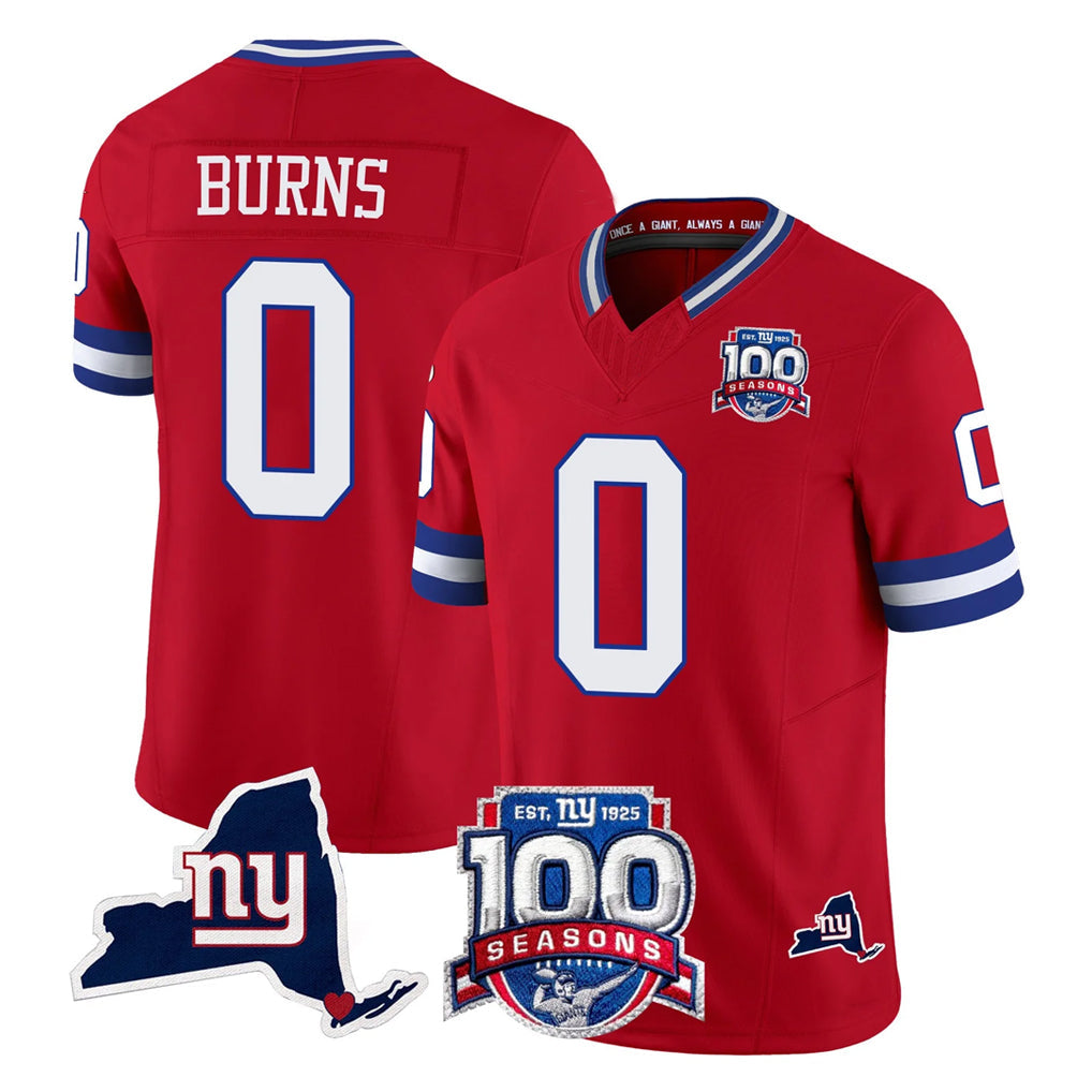 Davalo NY.Giants #0 Brian Burns Player Red 100th Season & State Patch Vapor Limited Home Game Stitched Jerseys
