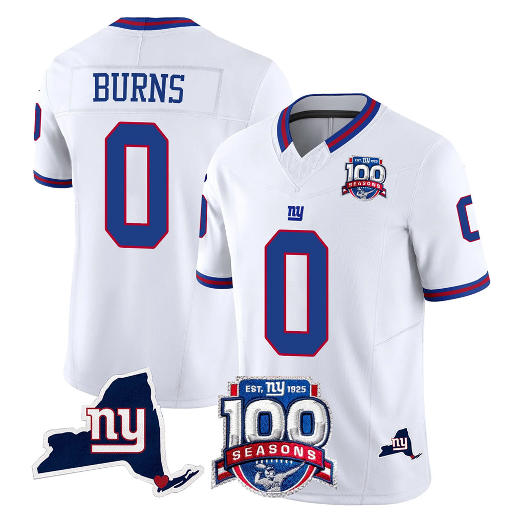 Davalo NY.Giants #0 Brian Burns Player White 100th Season & State Patch Vapor Limited Home Game Stitched Jerseys