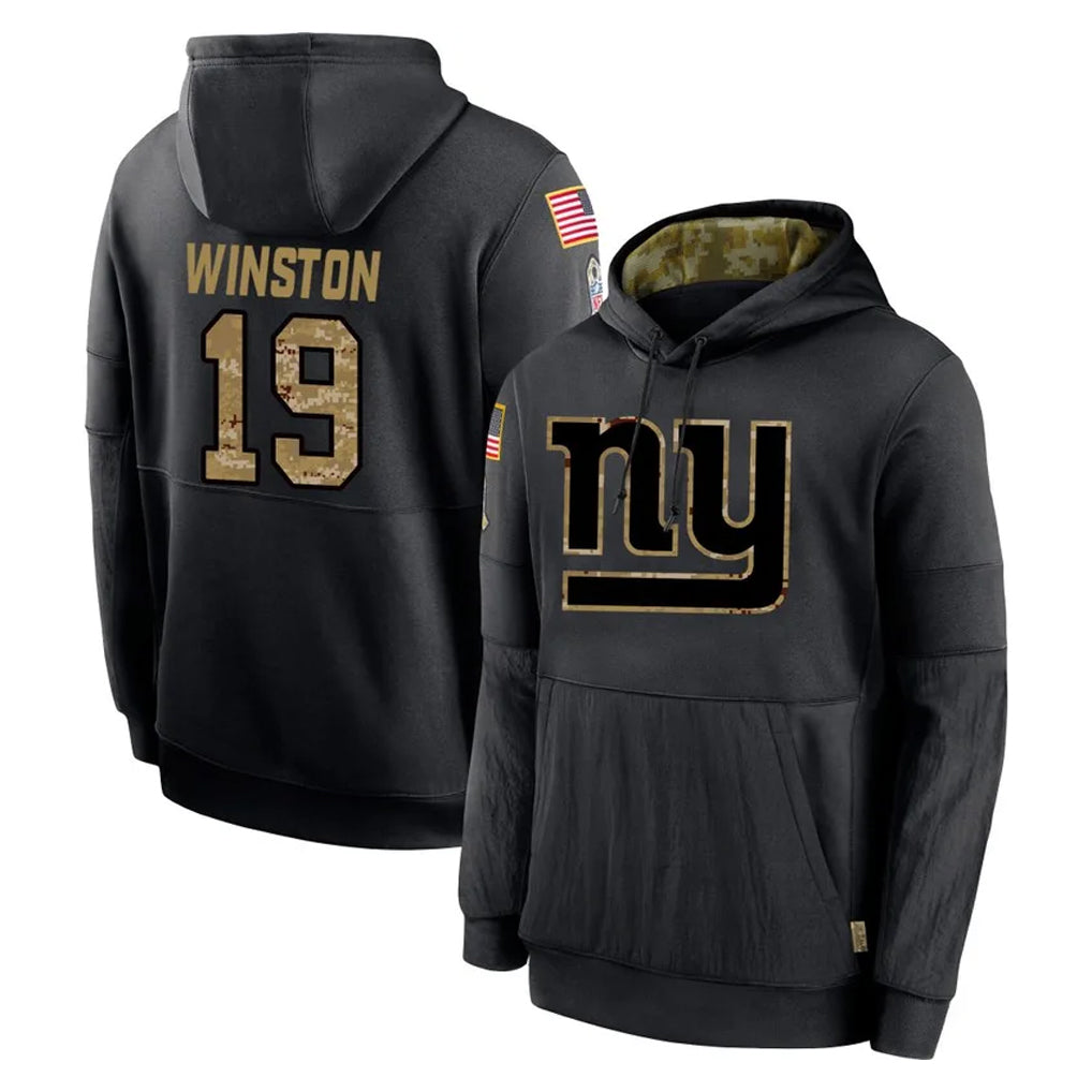 Davalo NY.Giants #19 Jameis Winston Player Black Salute to Service Hoodies Limited Game Stitched Jerseys