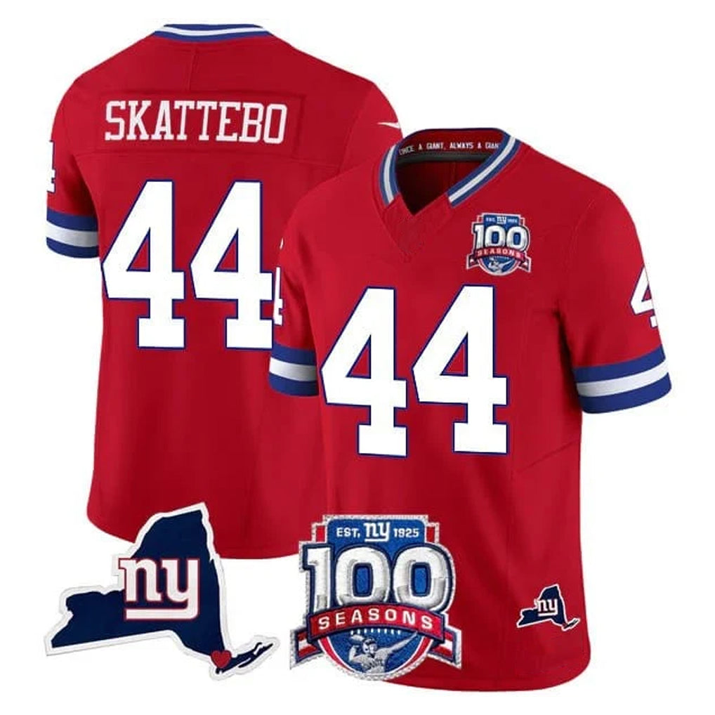 Davalo NY.Giants #44 Cam Skattebo Player Red 100th Season & State Patch Vapor Limited Home Game Stitched Jerseys
