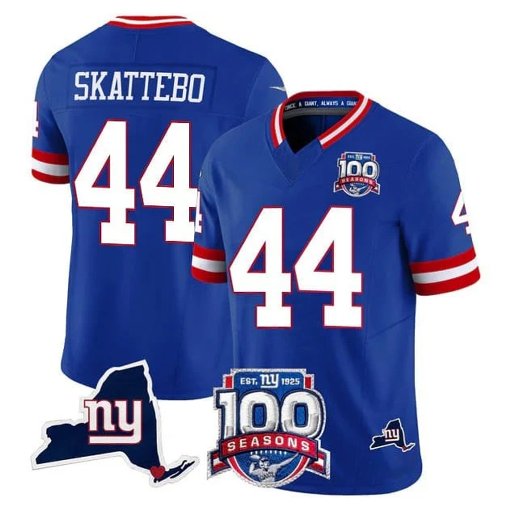 Davalo NY.Giants #44 Cam Skattebo Player Royal 100th Season & State Patch Vapor Limited Home Game Stitched Jerseys
