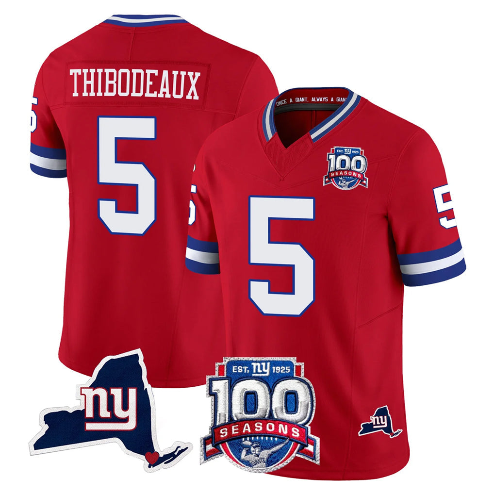 Davalo NY.Giants #5 Kayvon Thibodeaux Player Red 100th Season & State Patch Vapor Limited Home Game Stitched Jerseys