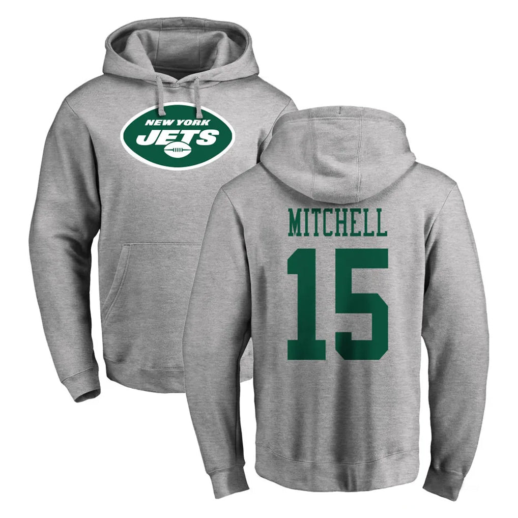 Davalo NY.Jets #15 Adonai Mitchell Player Gray LOGO Pullover Hoodies Limited Game Stitched Jerseys