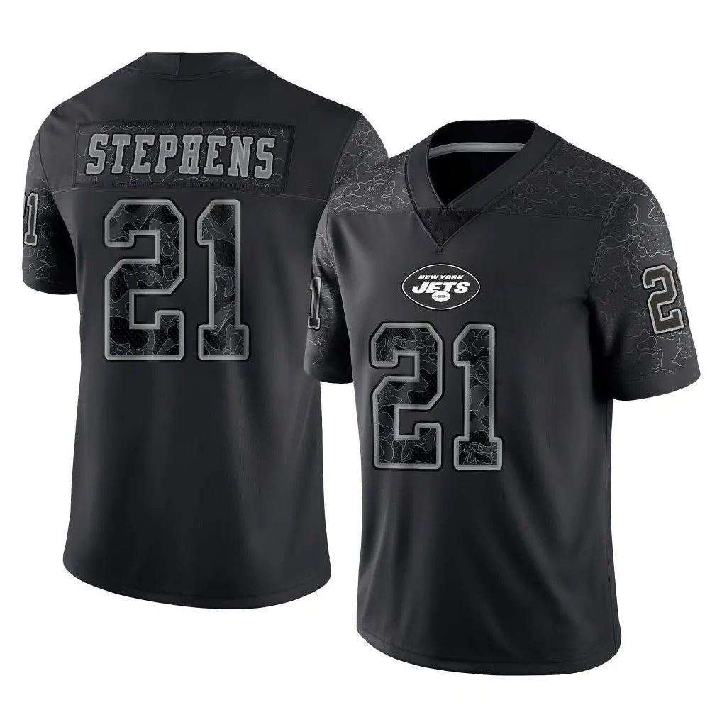 Davalo NY.Jets #21 Brandon Stephens Player Stealth Black Limited Reflective Home Game Stitched Jerseys