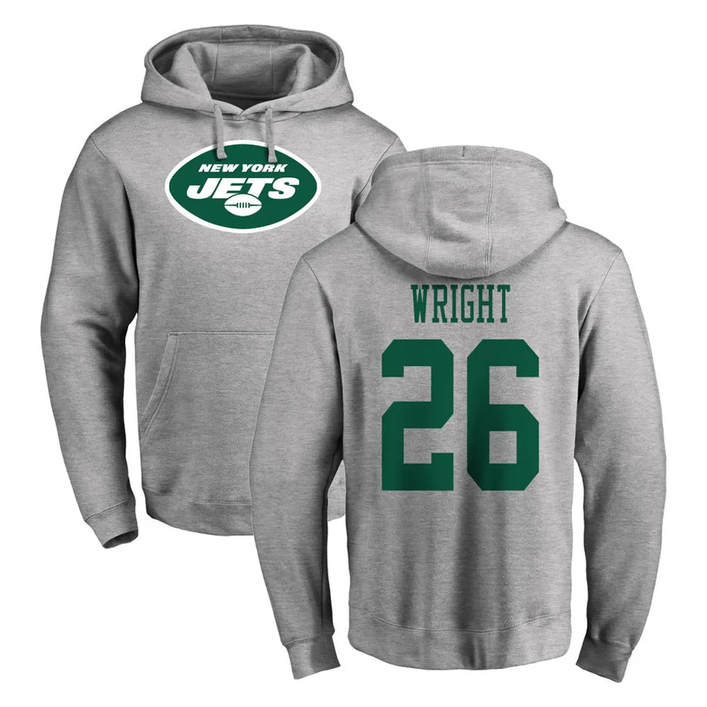 Davalo NY.Jets #26 Nahshon Wright Player Gray LOGO Pullover Hoodies Limited Game Stitched Jerseys