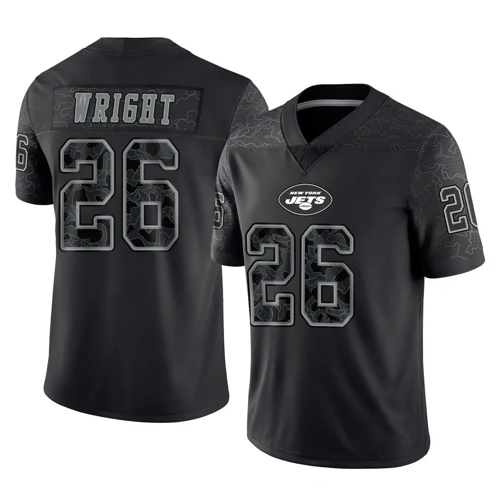 Davalo NY.Jets #26 Nahshon Wright Player Stealth Black Limited Reflective Home Game Stitched Jerseys