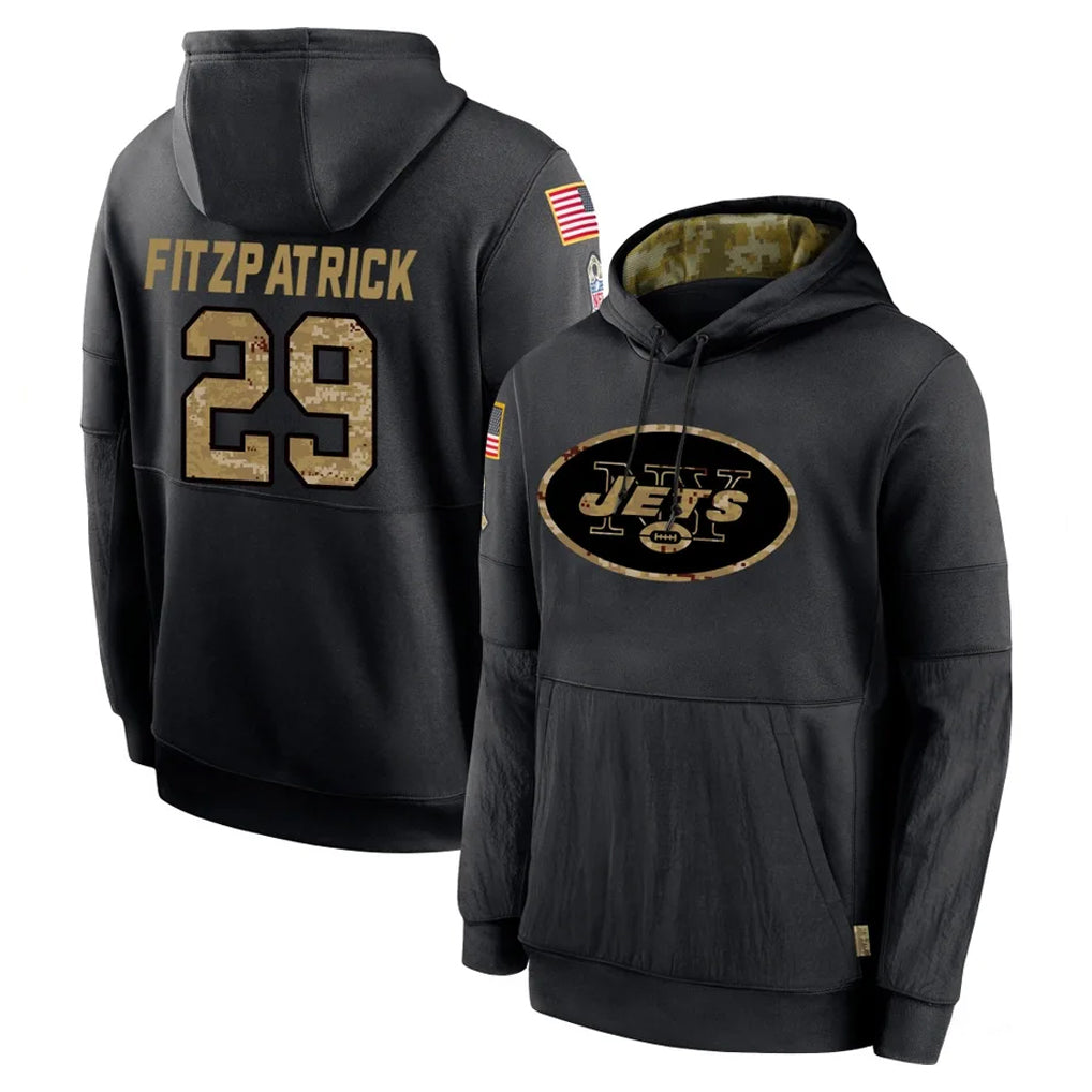 Davalo NY.Jets #29 Minkah Fitzpatrick Player Black Salute to Service Hoodies Limited Game Stitched Jerseys