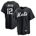 Davalo NY.Mets #12 Francisco Lindor Player Black Home Game Stitched Jerseys