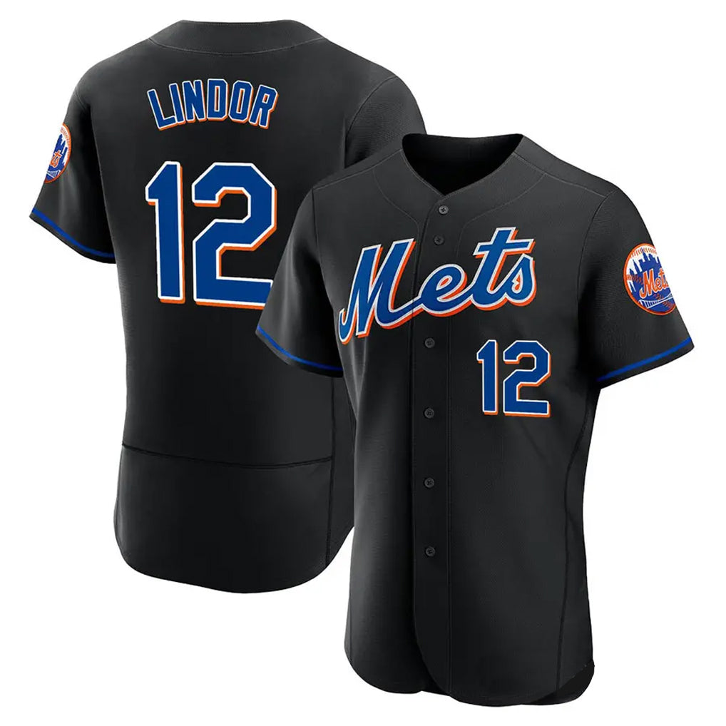 Davalo NY.Mets #12 Francisco Lindor Player Black Replica Home Limited Elite Stitched Jerseys