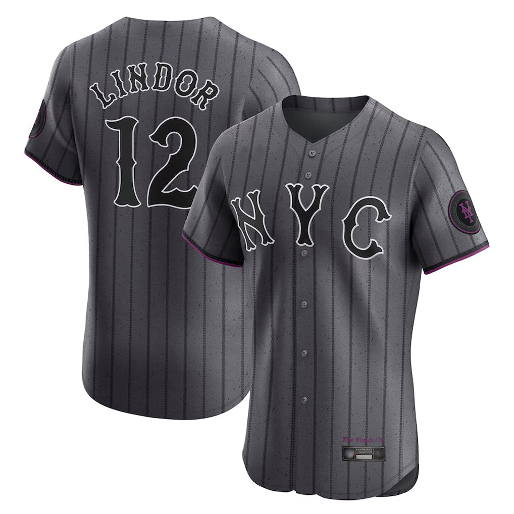 Davalo NY.Mets #12 Francisco Lindor Player Gray City Connect Limited Elite Home Stitched Jerseys