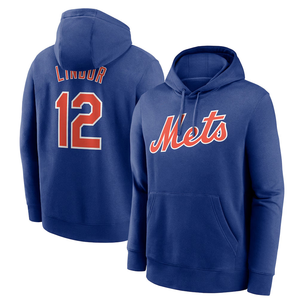 Davalo NY.Mets #12 Francisco Lindor Player Royal Club Pullover Hoodie Game Stitched Jerseys