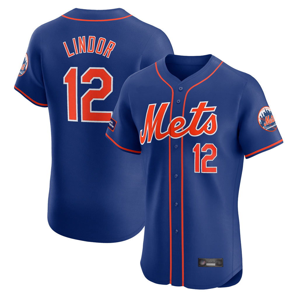 Davalo NY.Mets #12 Francisco Lindor Player Royal Limited Elite Home Stitched Jerseys