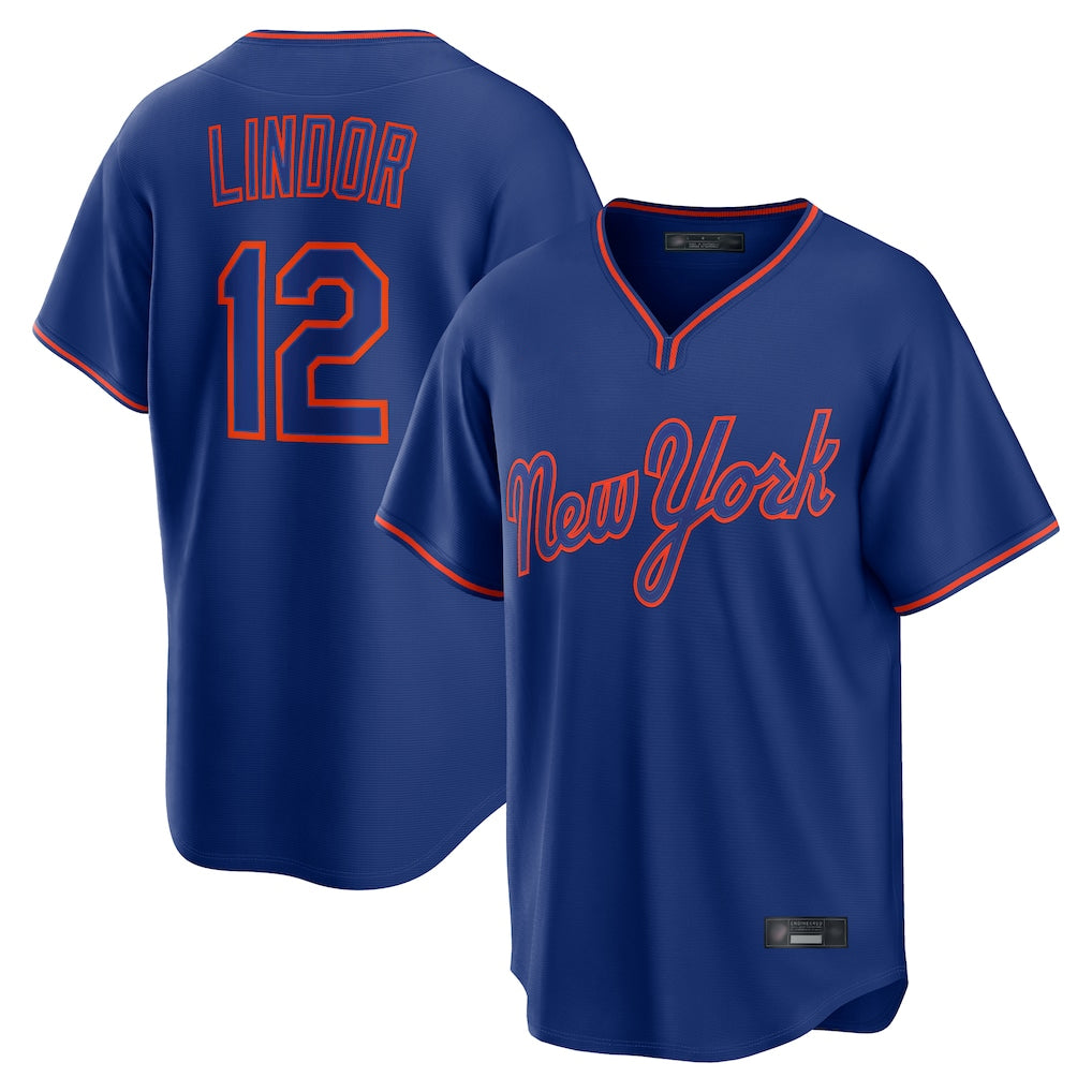 Davalo NY.Mets #12 Francisco Lindor Player Royal T-shirt Home Game Stitched Jerseys