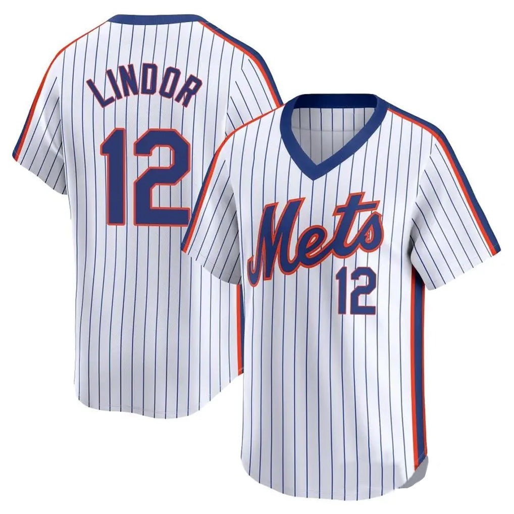 Davalo NY.Mets #12 Francisco Lindor Player White Cooperstown Collection T-shirt Game Stitched Jerseys