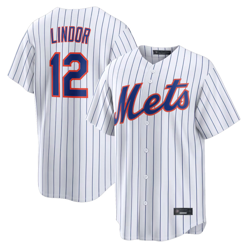 Davalo NY.Mets #12 Francisco Lindor Player White Home Replica Stitched Jerseys