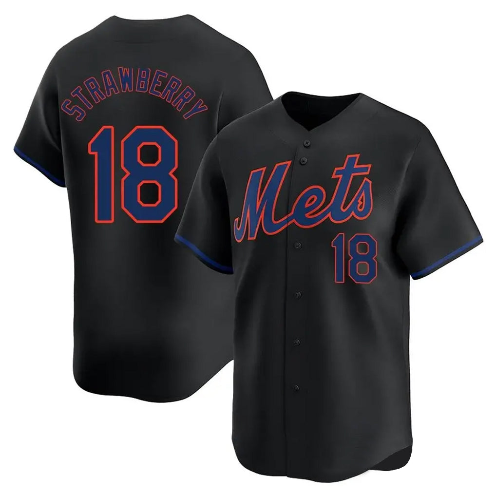 Davalo NY.Mets #18 Darryl Strawberry Player Black Alternate Home Limited Stitched Jerseys