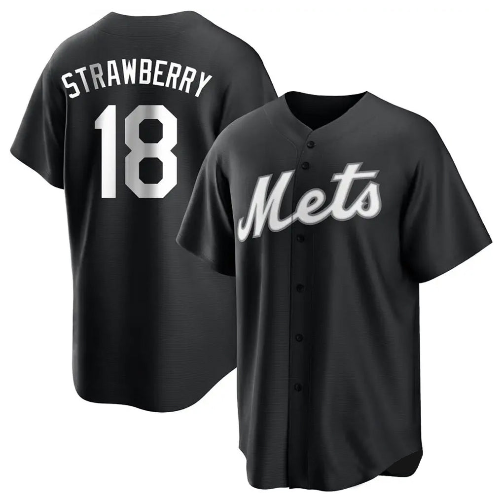 Davalo NY.Mets #18 Darryl Strawberry Player Black Home Game Stitched Jerseys