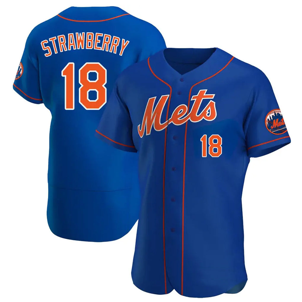 Davalo NY.Mets #18 Darryl Strawberry Player Royal Limited Elite Home Stitched Jerseys