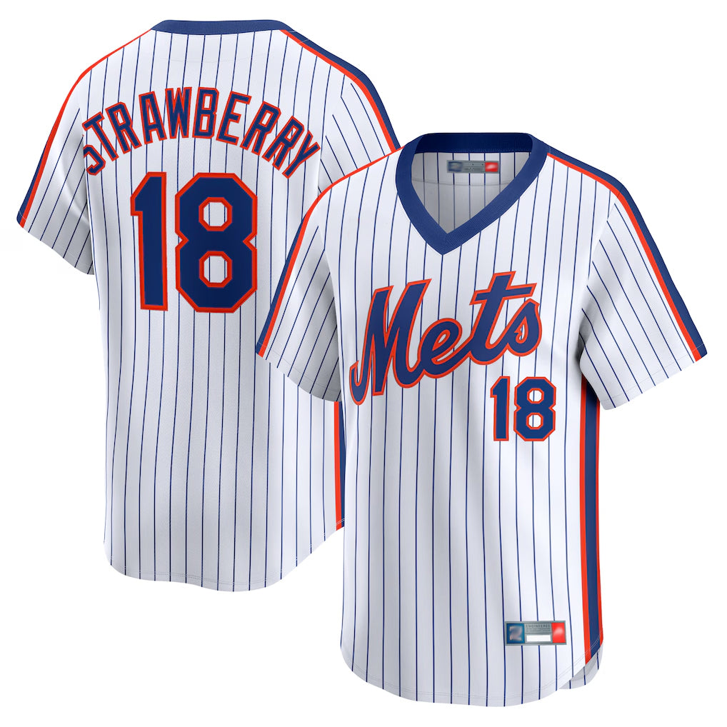 Davalo NY.Mets #18 Darryl Strawberry Player White Cooperstown Collection T-shirt Game Stitched Jerseys
