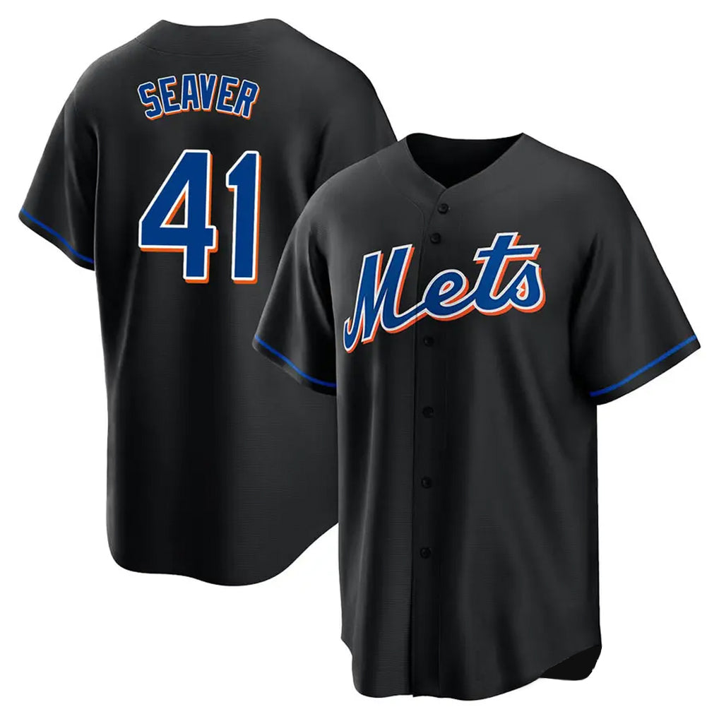 Davalo NY.Mets #41 Tom Seaver Player Black Replica Home Game Stitched Jerseys