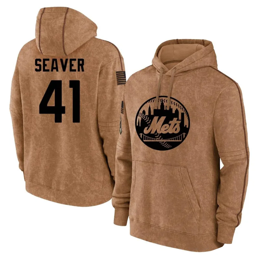 Davalo NY.Mets #41 Tom Seaver Player Brown Club Pullover Hoodie Game Stitched Jerseys