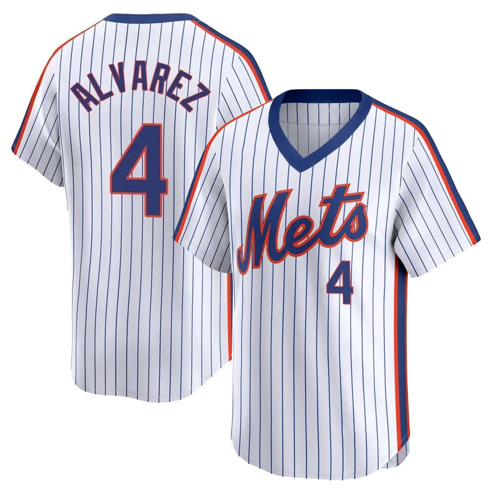 Davalo NY.Mets #4 Francisco Alvarez Player White Cooperstown Collection T-shirt Game Stitched Jerseys