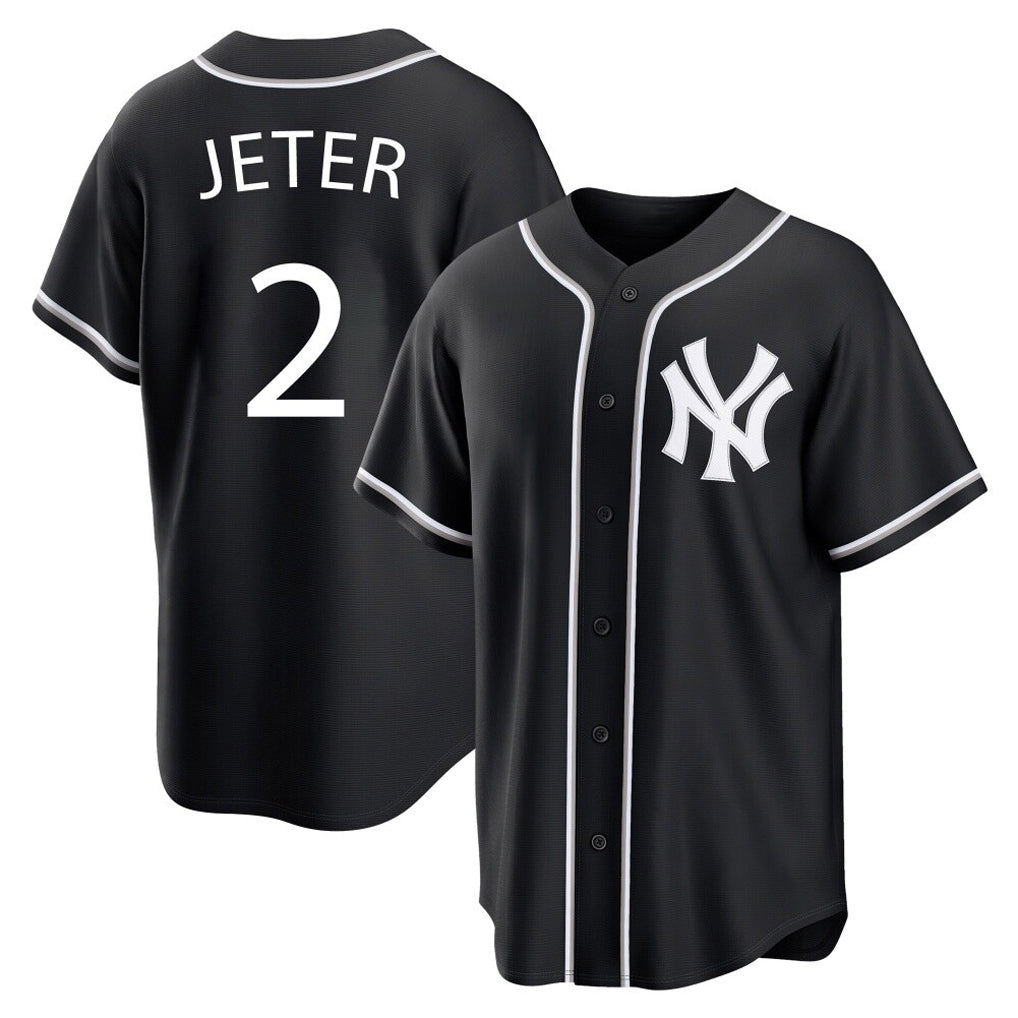 Davalo NY.Yankees #2 Derek Jeter Player Black Out Game Home Stitched Jerseys
