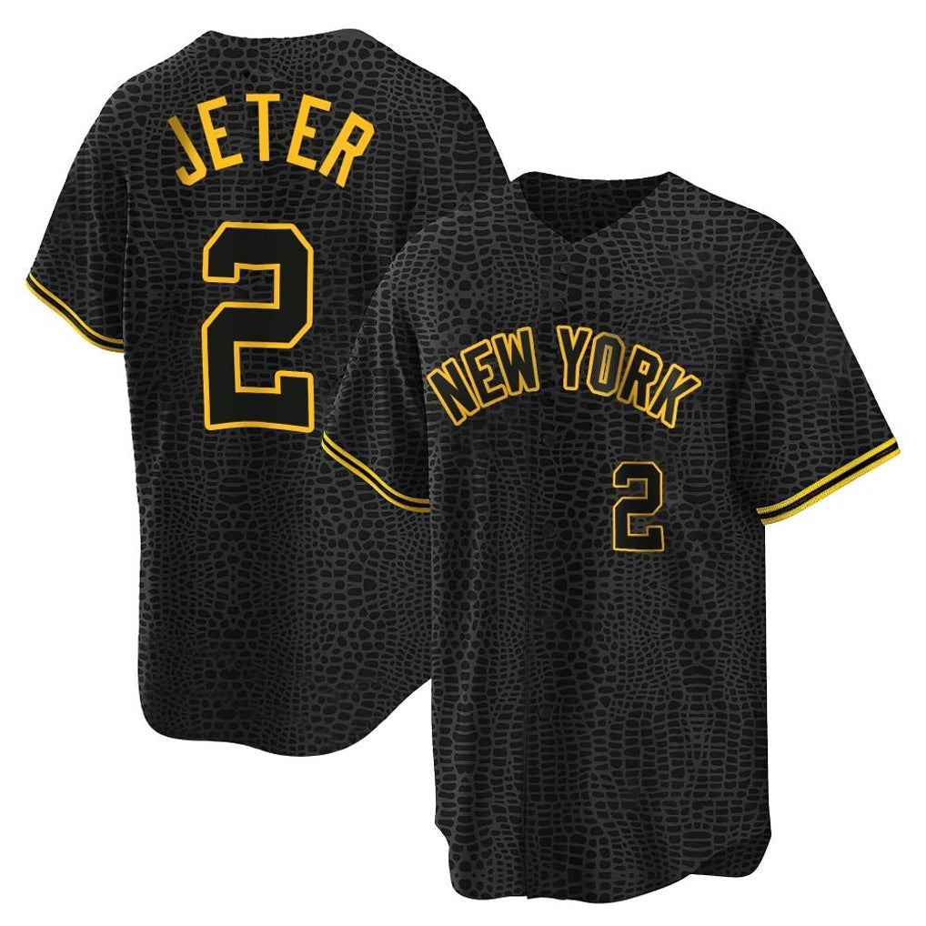 Davalo NY.Yankees #2 Derek Jeter Player Black Snake Skin City Game Home Stitched Jerseys