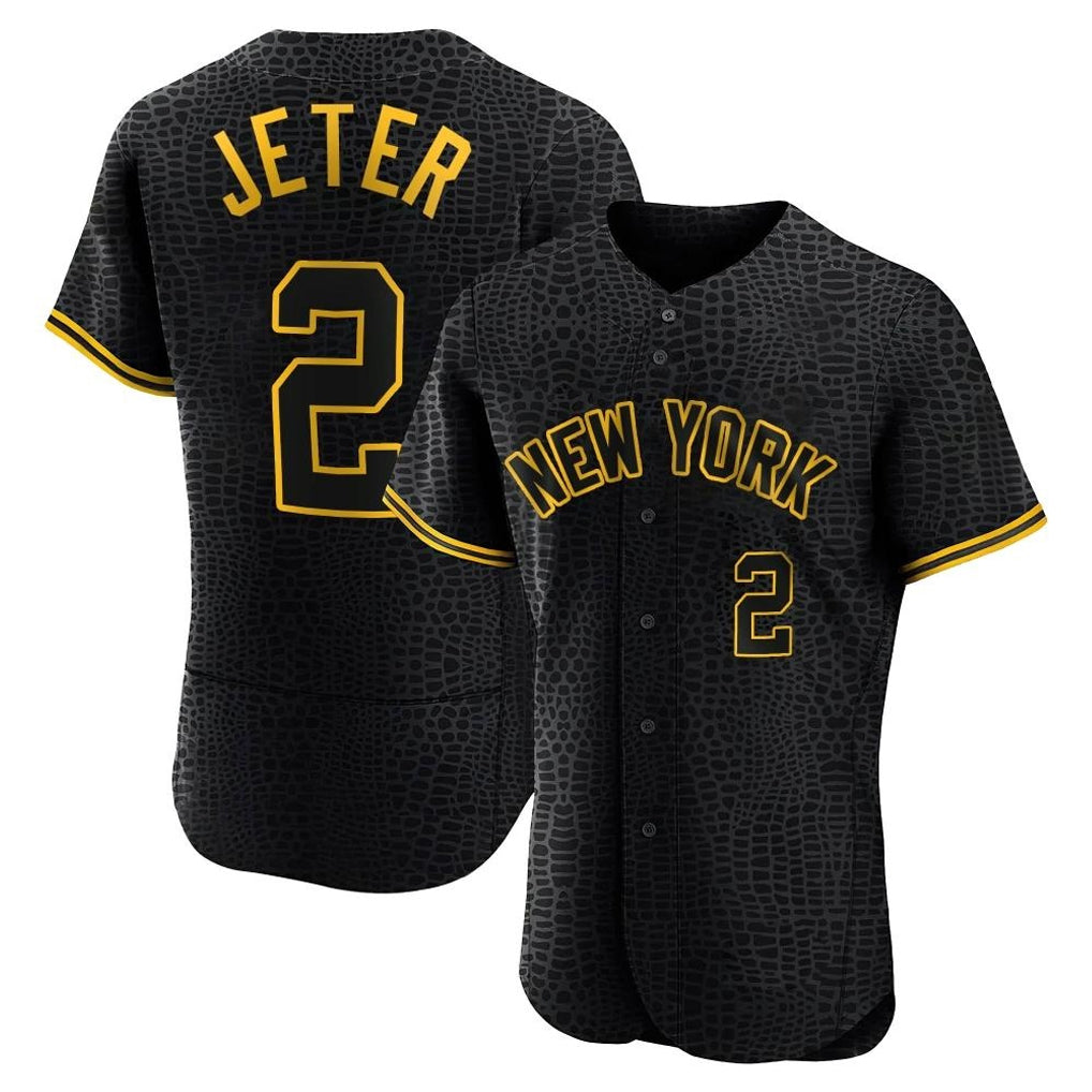 Davalo NY.Yankees #2 Derek Jeter Player Black Snake Skin City Limited ELite Home Stitched Jerseys