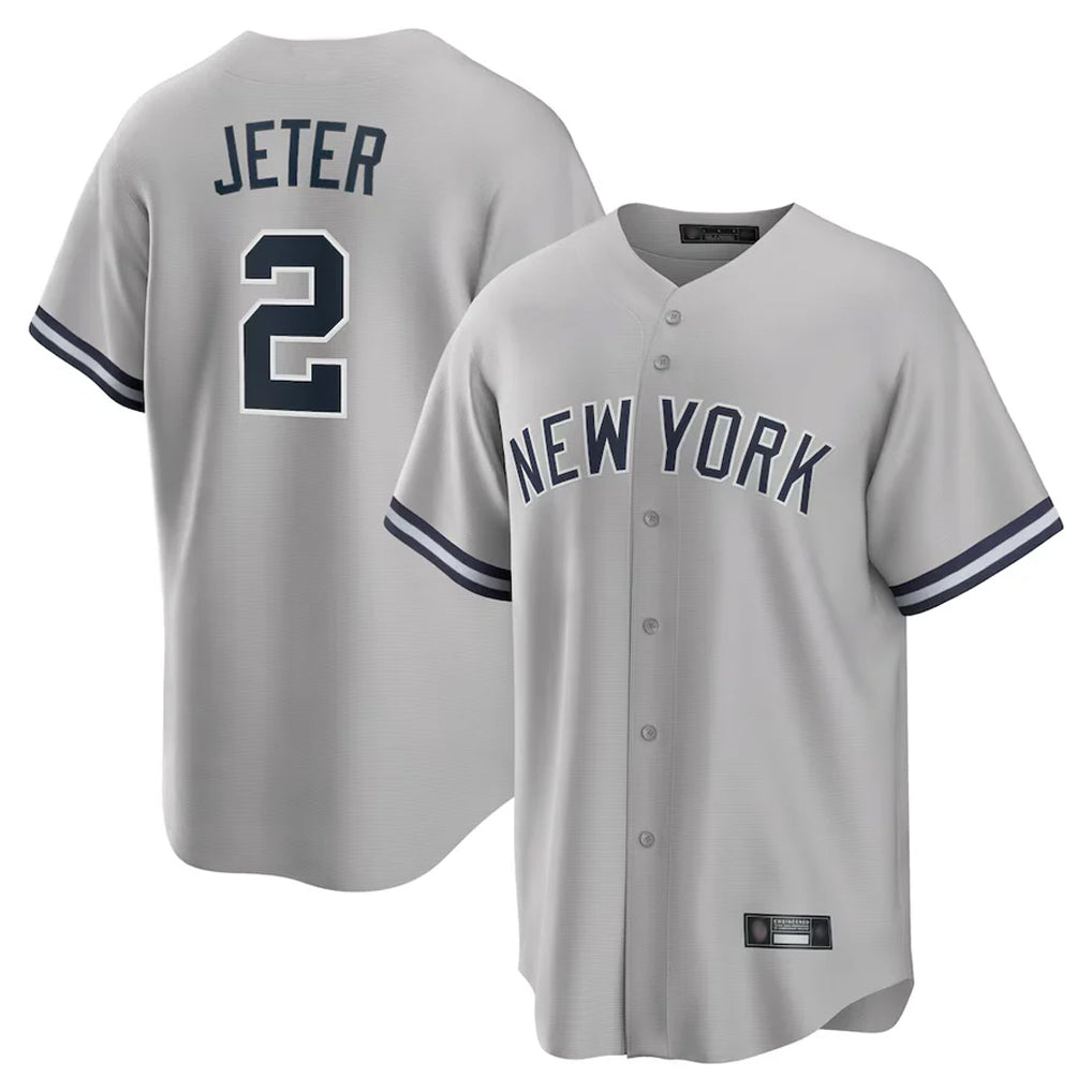 Davalo NY.Yankees #2 Derek Jeter Player Gray Road Game Stitched Jerseys