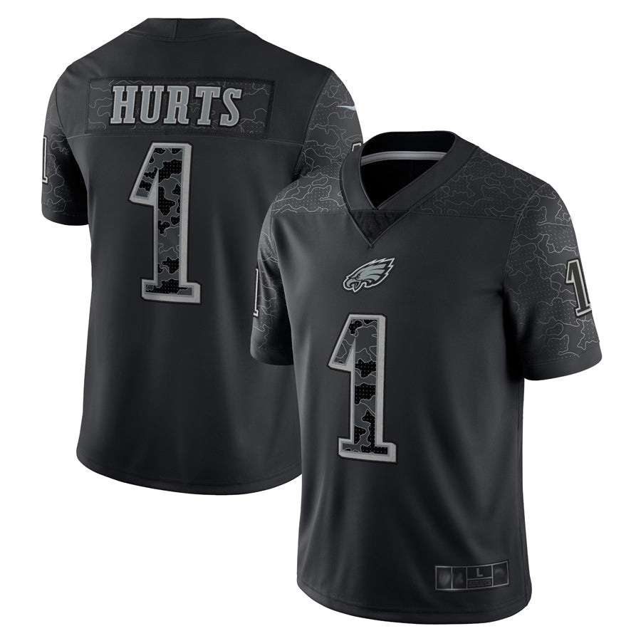 Davalo P.Eagles #1 Jalen Hurts Player Black REFLECTIVE Limited Stitched Jerseys
