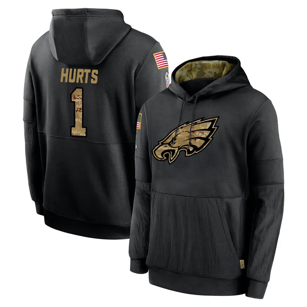 Davalo P.Eagles #1 Jalen Hurts Player Black Salute to Service Hoodies Limited Game Stitched Jerseys
