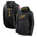 Davalo P.Eagles #1 Jalen Hurts Player Black Salute to Service Hoodies Limited Game Stitched Jerseys